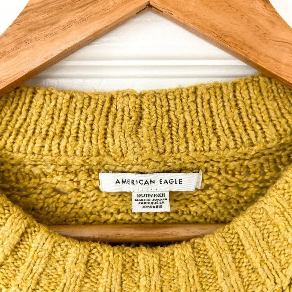 American Eagle Mustard Yellow Pointelle Knit Sweater Women’s Size XS